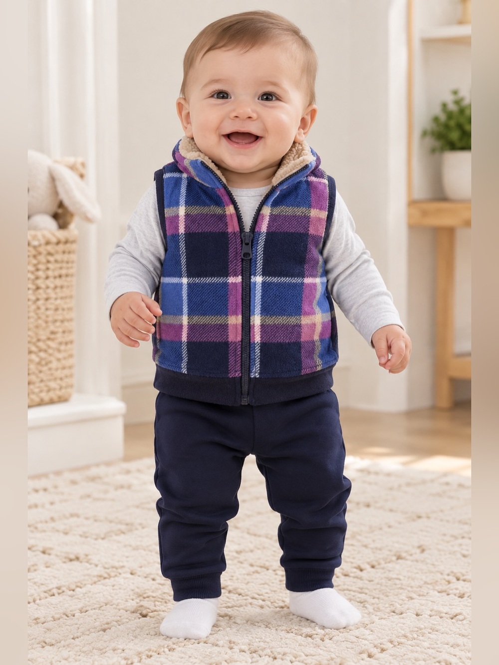 NWT Carter's Baby Boys' 3 Piece Plaid Patch Little Vest Set 6 months